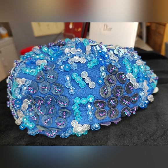 Christian Dior w COA vintage beaded HAT chapeaux BLUE 💙 excellent condition - Picture 5 of 11